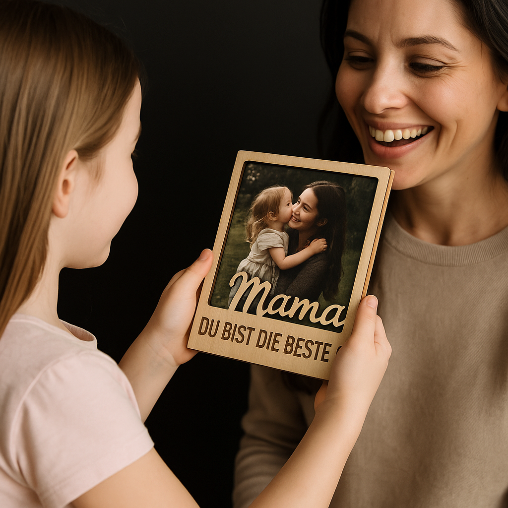 Polaroid Holz Fotorahmen „Mama | Papa“ – Personalisiertes Geschenk für Eltern, Muttertag & Vatertag