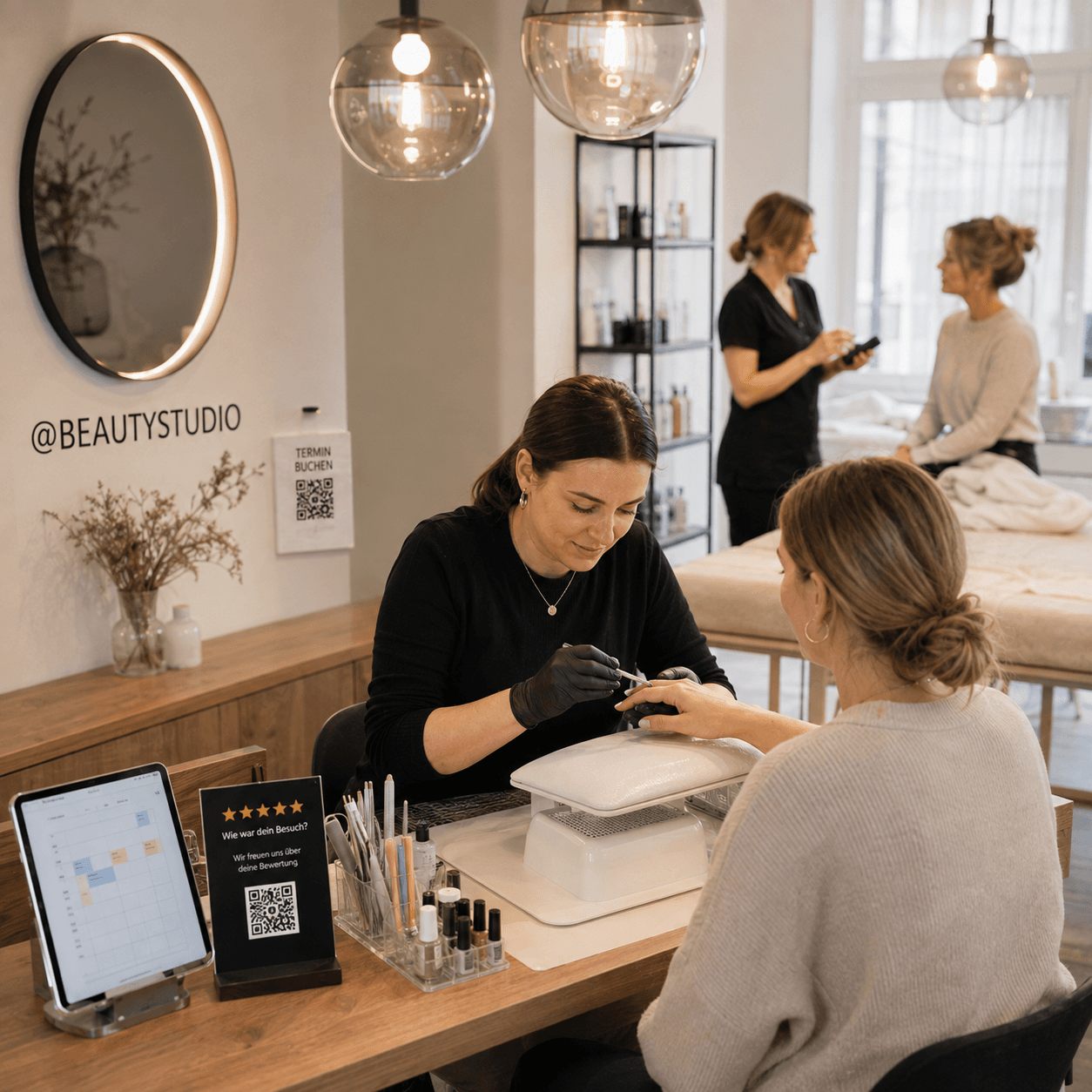QR and NFC display for beauty and nail studios