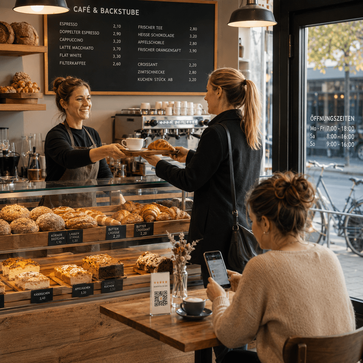 QR and NFC display for cafés and bakeries