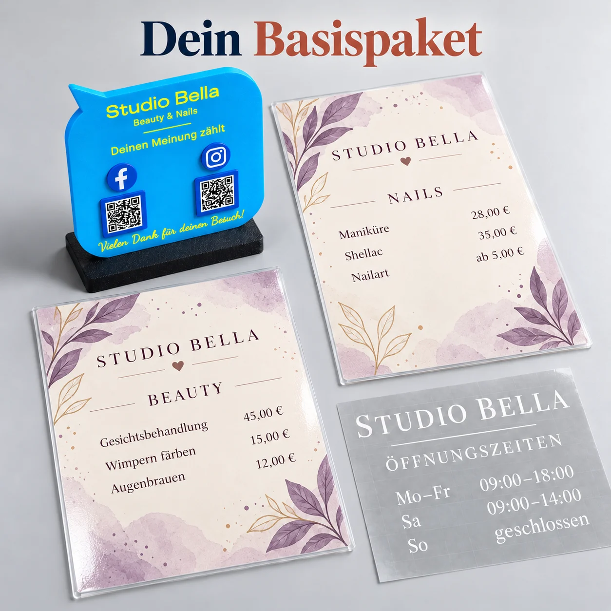 Kosmetik- & Nagelstudio-Paket – Basispaket mit 3D-Aufsteller