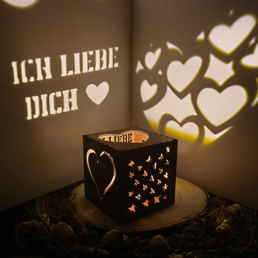 Personalisierte Valentinstag Lichtbox aus Holz – Namen & Datum – Romantisches Geschenk
