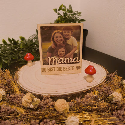 Personalisierter Holz Bilderrahmen mit Foto – Geschenk für Papa, Mama, Oma & Opa