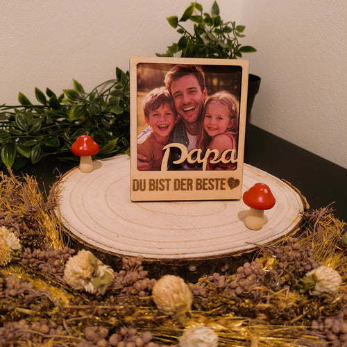 Personalisierter Holz Bilderrahmen mit Foto – Geschenk für Papa, Mama, Oma & Opa