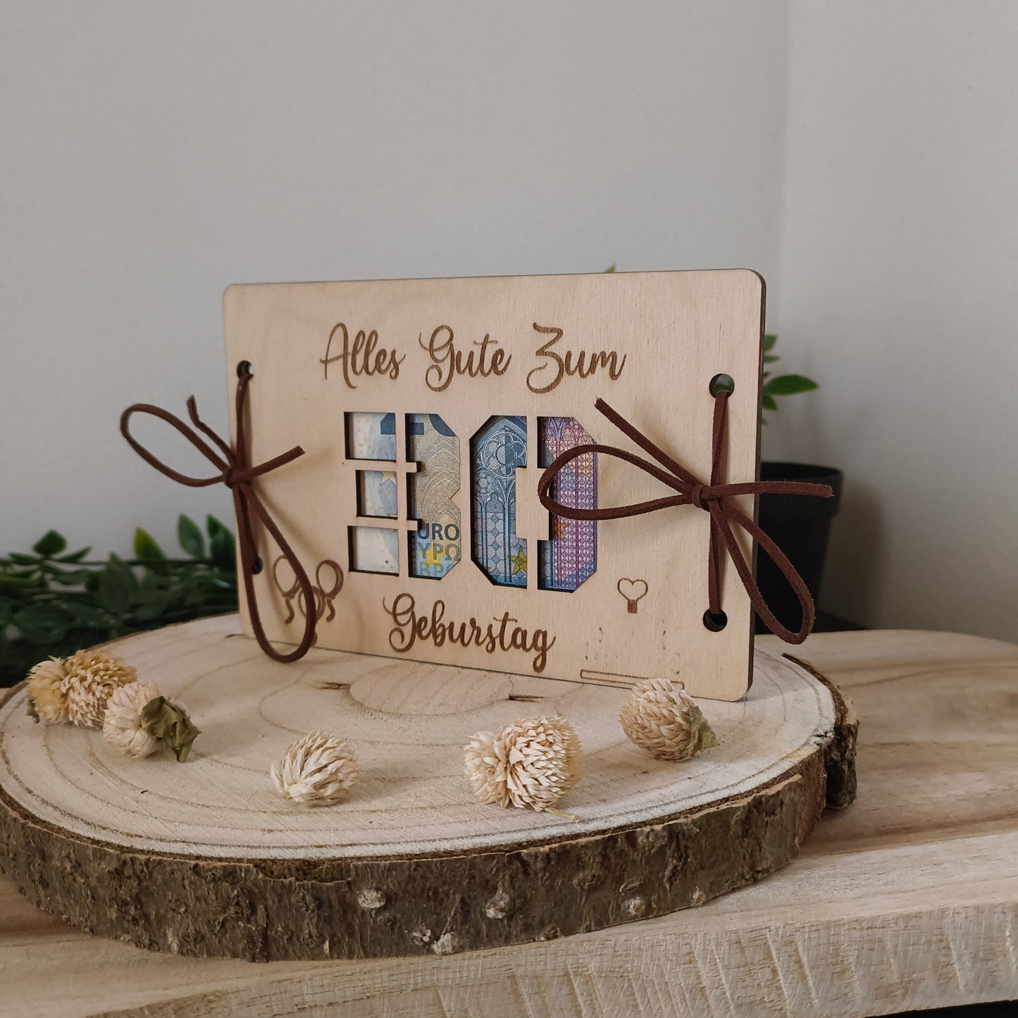 Geldgeschenk Geburtstag aus Holz – Karte mit Wunschzahl (z.B. 30, 40, 50)