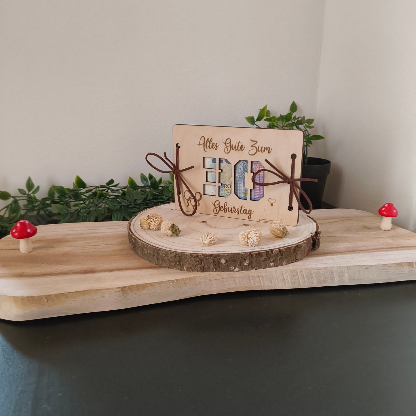 Geldgeschenk Geburtstag aus Holz – Karte mit Wunschzahl (z.B. 30, 40, 50)