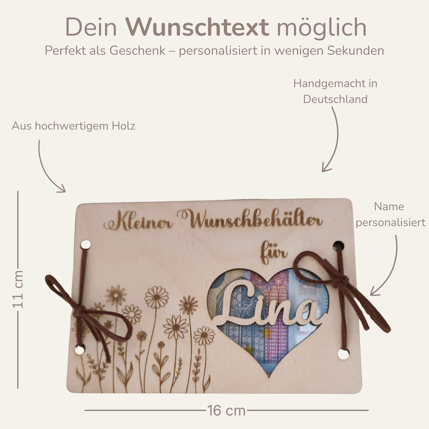 Personalisierbares Geldgeschenk aus Holz – Kleiner Wunschbehälter mit Name