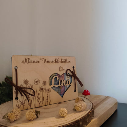 Personalisierbares Geldgeschenk aus Holz – Kleiner Wunschbehälter mit Name