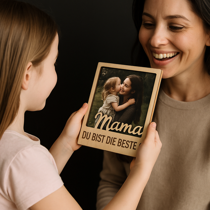 Polaroid Holz Fotorahmen „Mama | Papa“ – Personalisiertes Geschenk für Eltern, Muttertag & Vatertag