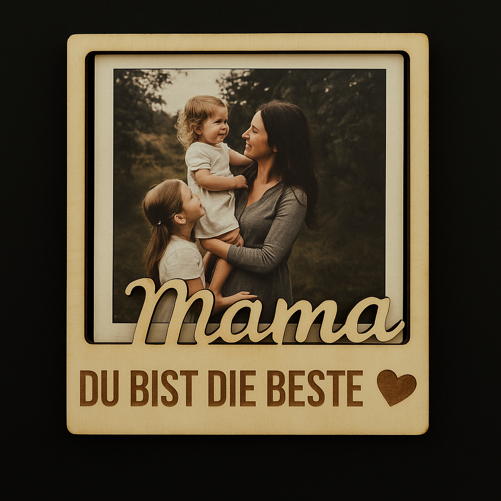 Polaroid Holz Fotorahmen „Mama | Papa“ – Personalisiertes Geschenk für Eltern, Muttertag & Vatertag