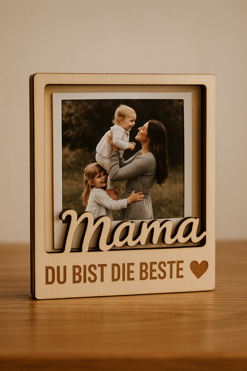 Polaroid Holz Fotorahmen „Mama | Papa“ – Personalisiertes Geschenk für Eltern, Muttertag & Vatertag